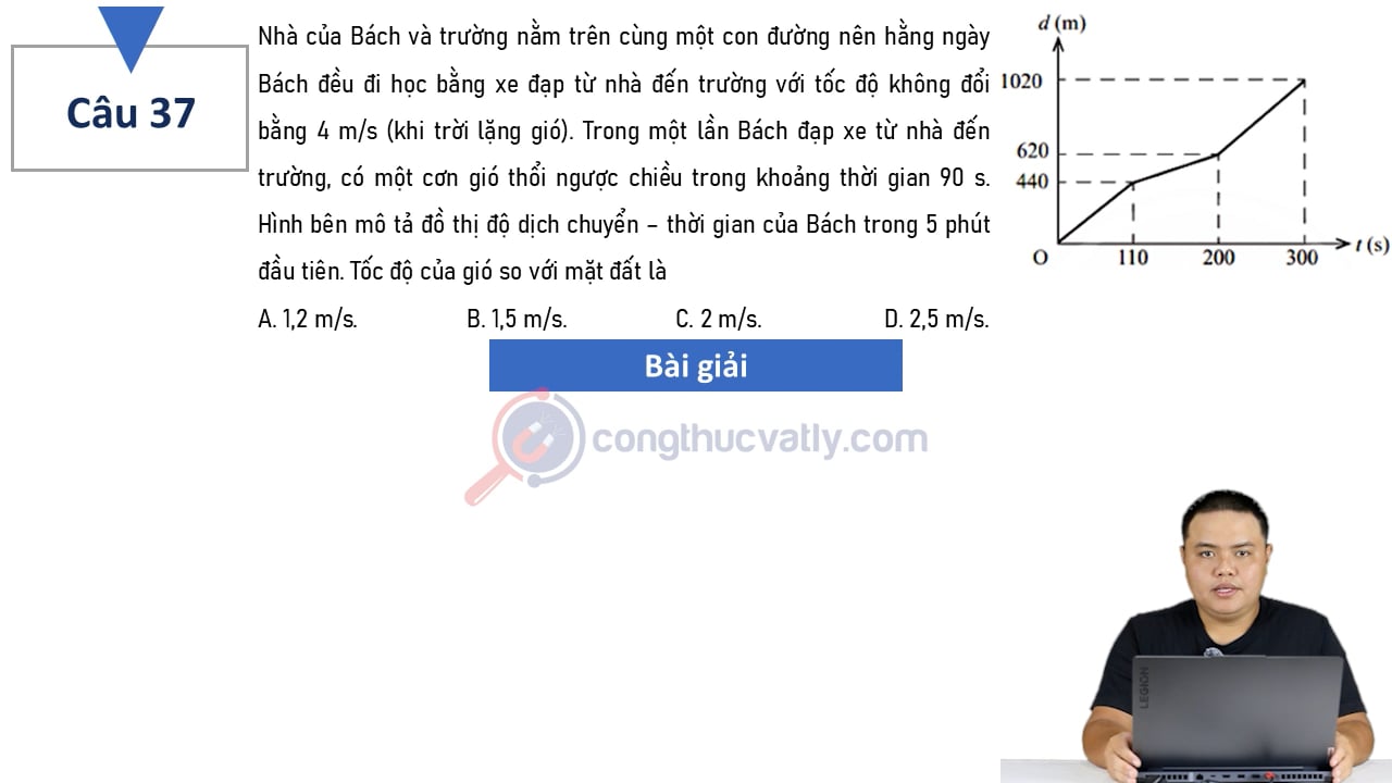 Nhà của Bách và trường nằm trên cùng một con đường nên hằng ngày Bách đều đi học bằng xe đạp từ nhà đến trường với tốc độ không đổi bằng 4 m/s (khi trời lặng gió).