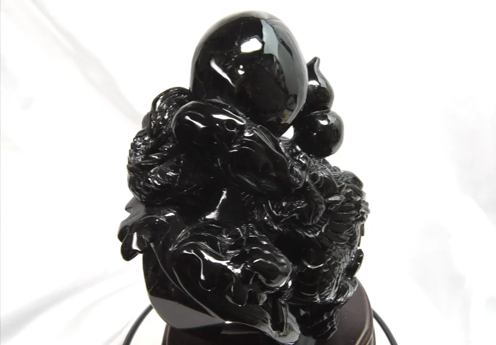 すっごい綺麗なモリオンたん！綺麗！チベット　ラサ地区産！ズドンとくる！ チベット産モリオン『龍』彫刻置物 205x110x140mm #RE523 - プレミアム