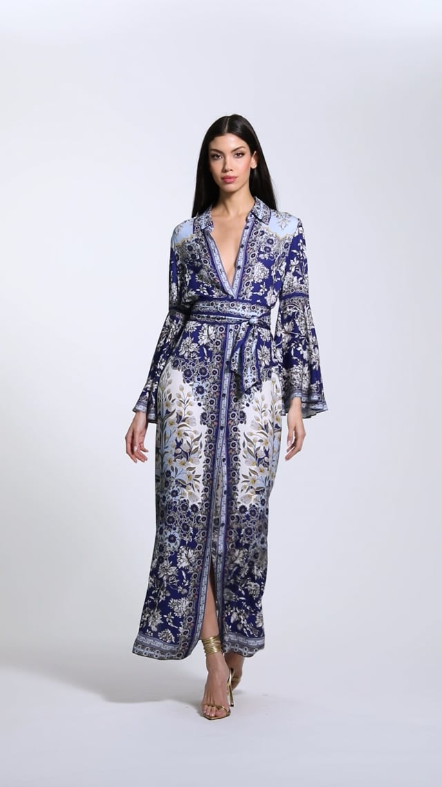 【Alice+Olivia】CHASSIDY デニム ベルト ホルターネック ドレス Chassidy Bell Sleeve Dress In Forevermore | Alice + Olivia
