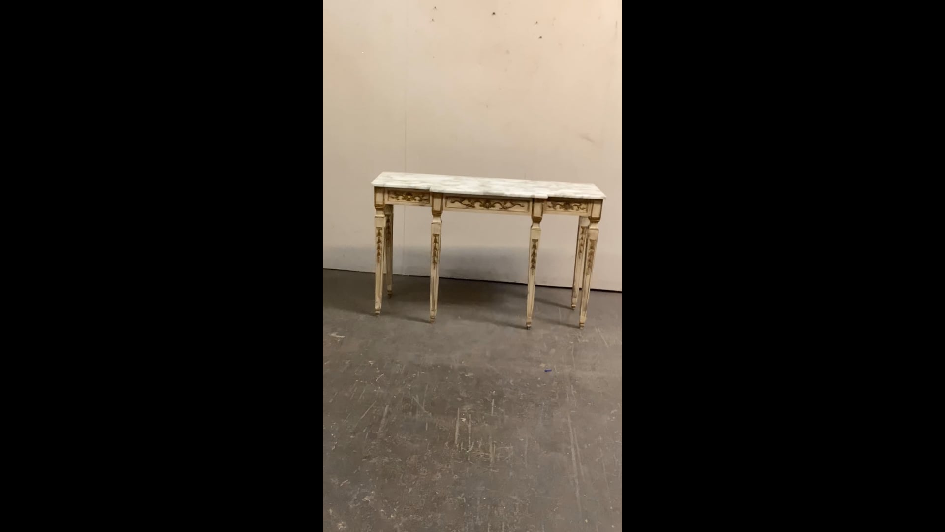 French Style Marble Top Breakfront Console Table w/Drawer For Sale