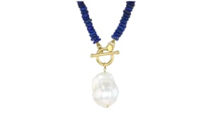12-13mm Cultured Baroque Pearl and 5-5.5mm Lapis Bead Toggle Necklace in 18kt Gold Over Sterling