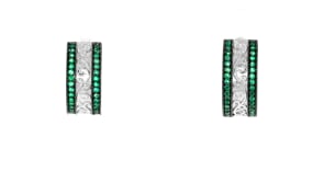 .60 ct. t.w. Emerald Milgrain Hoop Earrings in Sterling Silver