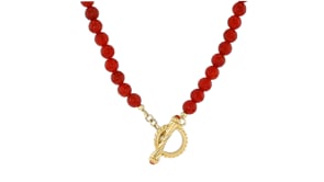 6-6.5mm Carnelian Bead Toggle Clasp Necklace in 18kt Gold Over Sterling