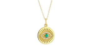 Turquoise and .10 ct. t.w. White Topaz Evil Eye Pendant Necklace in 18kt Gold Over Sterling