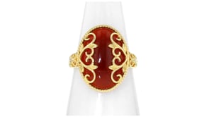Red Agate Heart Scroll Ring in 18kt Gold Over Sterling