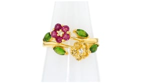 1.20 ct. t.w. Multi-Gemstone Flower Bypass Ring with White Topaz in 18kt Gold Over Sterling