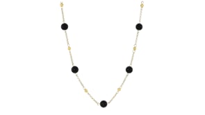 Italian 6mm Onyx Bead Station Necklace in 18kt Gold Over Sterling