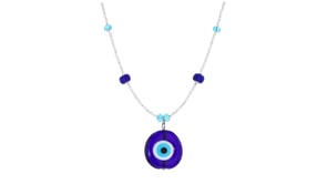 Italian Tonal Blue Murano Glass Bead Evil Eye Necklace with Sterling Silver