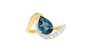 1.80 Carat London Blue Topaz Ring with .41 ct. t.w. Lab-Grown Diamonds in 18kt Gold Over Sterling