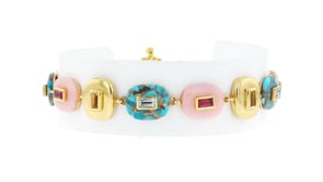 Pink Opal, Turquoise and 1.80 ct. t.w. Multi-Gemstone Overlay Bracelet in 18kt Gold Over Sterling