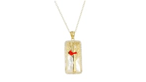 Mother-of-Pearl and .30 ct. t.w. White Topaz Cardinal Pendant Necklace with Multicolored Enamel in 18kt Gold Over Sterling