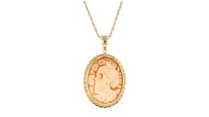 Italian Orange Shell Floral Skull Cameo Pendant Necklace in 18kt Gold Over Sterling