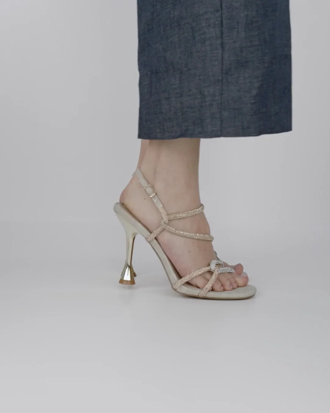Sandali donna con tacco rosa-oro a specchio con pietre Primadonna Collection