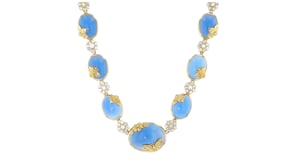 Blue Chalcedony and 7.25 ct. t.w. White Topaz Nature Overlay Necklace with .27 ct. t.w. Diamonds in 18kt Gold Over Sterling