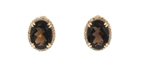 6.75 ct. t.w. Smoky Quartz Earrings with .35 ct. t.w. Brown Diamonds in 14kt Yellow Gold