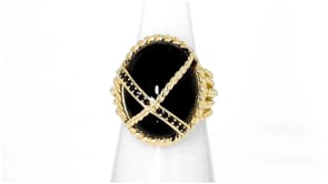 Onyx and .90 ct. t.w. Black Spinel Ring in 18kt Gold Over Sterling