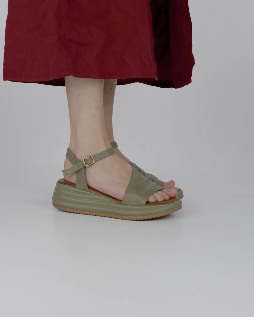 Sandali zeppa tacco 6cm pelle verde | Barca Stores