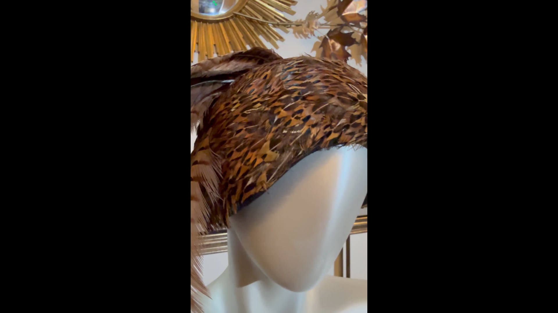 Spectacular 1960s Jack McConnell Pheasant Feather Cloche Hat w Huge Tail Feather Vintage 1960s Jack Mcconnell Brown Feathered Hat, Peacock  main image 4