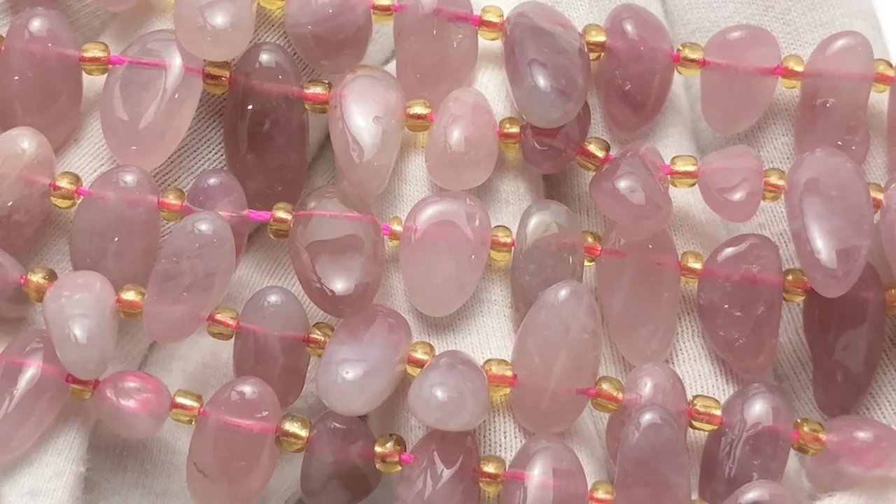 ディープローズクォーツ タンブル クレオ穴 1連｜天然石ビーズの卸問屋