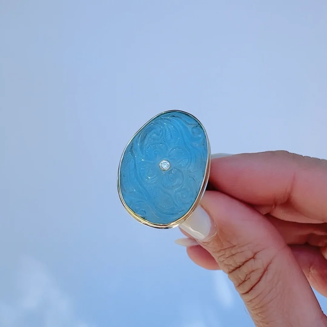 Hand Carved Aquamarine Ring by Jamie Joseph - NEWTWIST