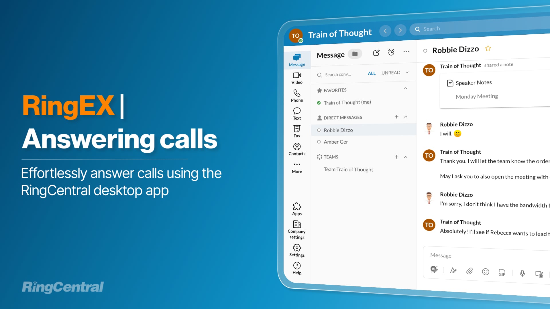 Answering calls in the RingCentral desktop app