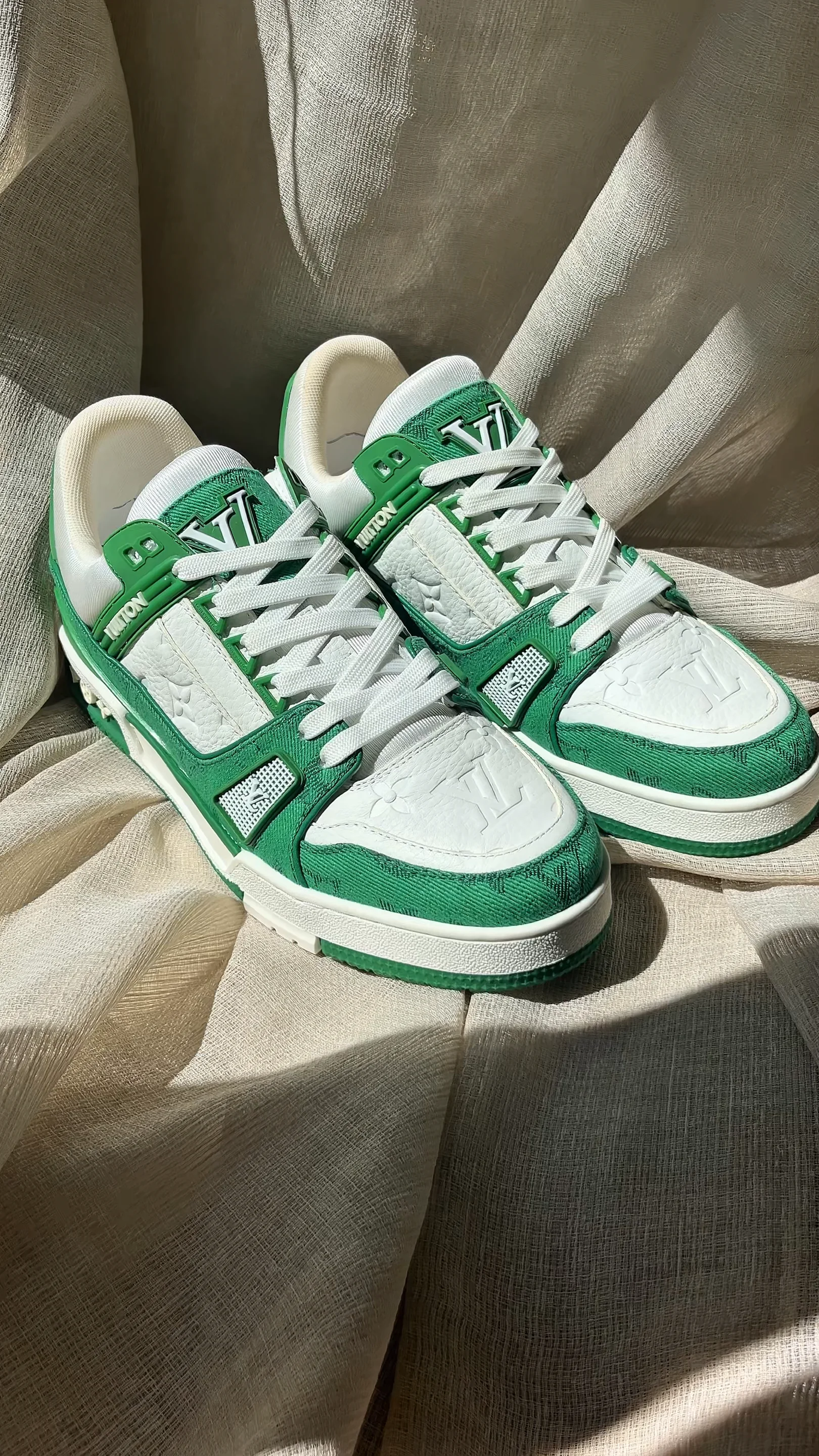 Louis Vuitton Monogram Denim White Sneakers – Size 40 – New