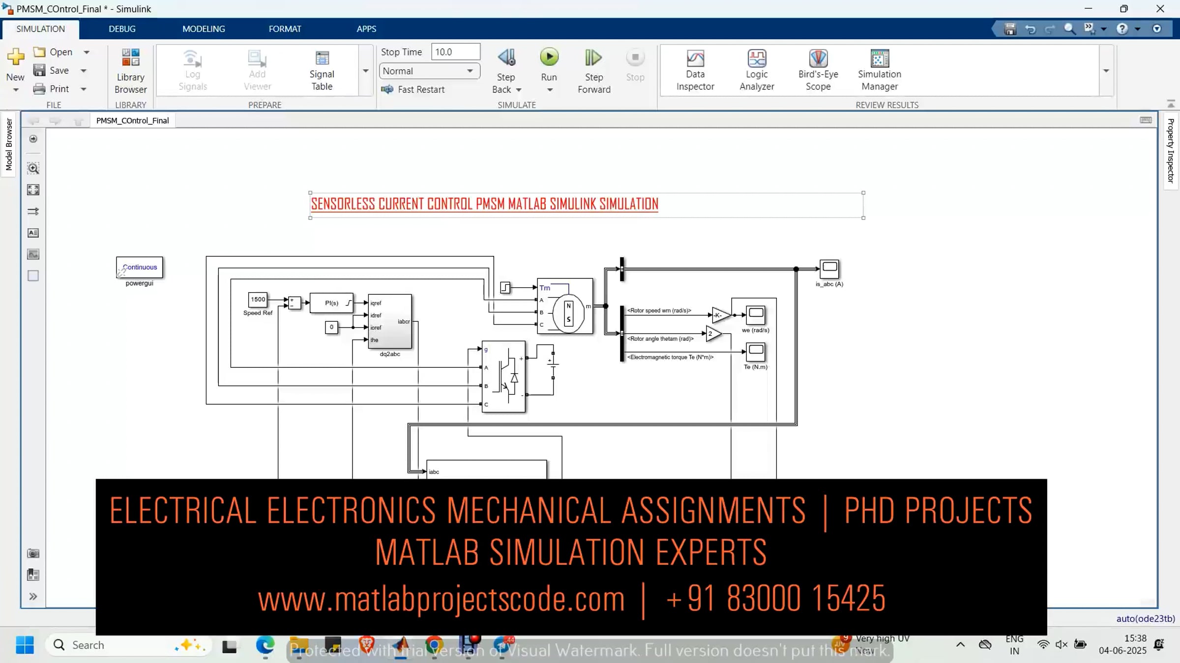 SENSORLESS CURRENT CONTROL PMSM MATLAB SIMULINK SIMULATION | Videos ...