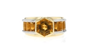 C. 1990 Vintage 3.42 ct. t.w. Citrine Ring in Platinum and 18kt Yellow Gold