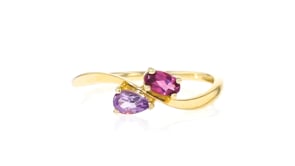 .20 Carat Rhodolite Garnet and .10 Carat Amethyst Bypass Ring in 14kt Yellow Gold