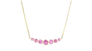 1.60 ct. t.w. Graduated Bezel-Set Lab-Grown Pink Sapphire Curved Bar Necklace in 18kt Gold Vermeil