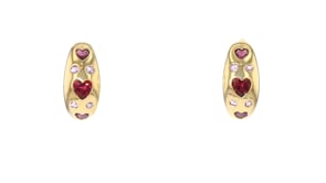 2.10 ct. t.w. Multi-Gemstone Heart Station Hoop Earrings in 18kt Gold Over Sterling