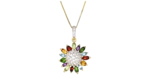 2.60 ct. t.w. Multi-Gemstone Flower Pendant Necklace in 18kt Gold Over Sterling