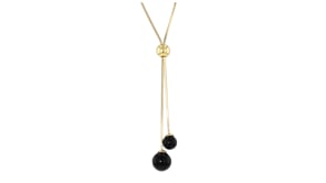 Italian 6-8mm Onyx Bead Lariat Necklace in 18kt Gold Over Sterling
