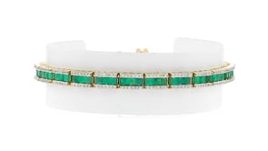 5.00 ct. t.w. Emerald and 1.18 ct. t.w. Diamond Bracelet in 14kt Yellow Gold
