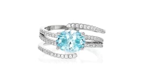 2.00 Carat Simulated Aquamarine Spiral Ring with .30 ct. t.w. CZs in Sterling Silver