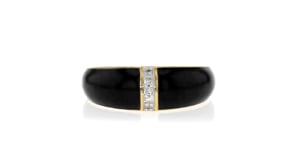 Black Enamel Dome Ring with Diamonds in 18kt Gold Over Sterling