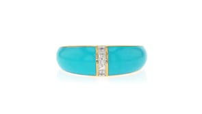 Blue Enamel Dome Ring with Diamonds in 18kt Gold Over Sterling