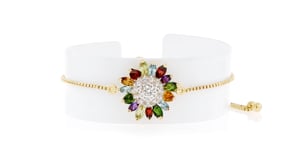 2.50 ct. t.w. Multi-Gemstone Flower Bolo Bracelet in 18kt Gold Over Sterling
