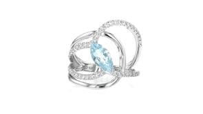.80 Carat Aquamarine Highway Ring with .36 ct. t.w. Lab-Grown Diamonds in Sterling Silver