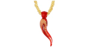 Red Murano Glass Italian Horn Multi-Strand Necklace with 18kt Gold Over Sterling