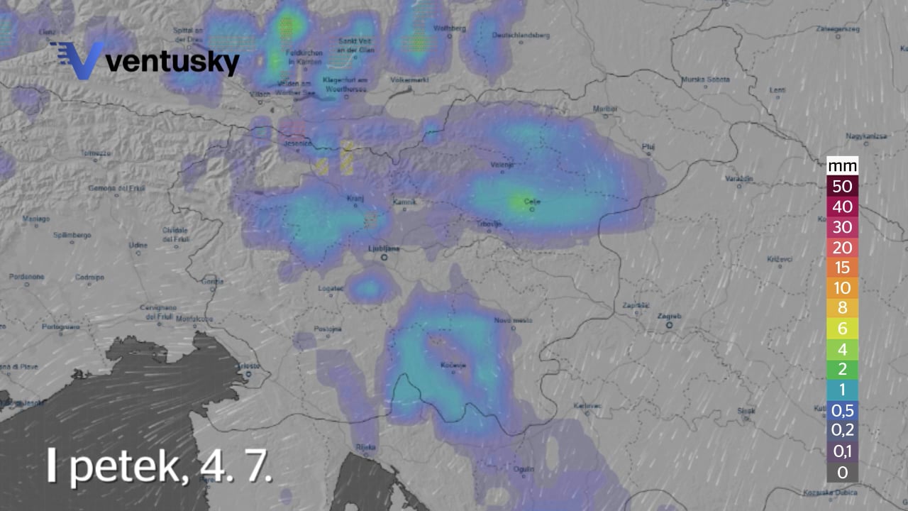 Slovenijo bo prešla hladna fronta: mogoči toča in pogosti udari strel #animacija