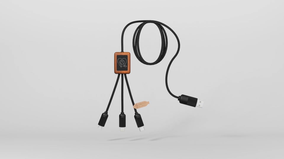 CABLE DE CHARGE 5EN1 SCX® PERSONNALISÉ LOGO LUMINEUX 'KIPA SMART'