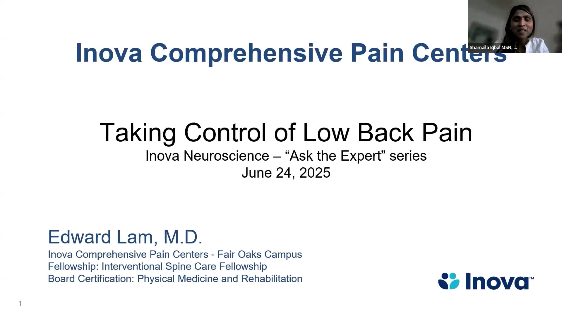 Inova Ask the Expert: Taking control of low back pain | Videos & Movies ...
