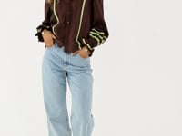 Brown embroidery blouse with side stripes | My Jewellery