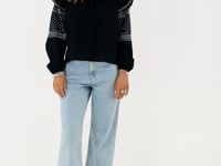 Black blouse with ruffle and embroidery  | My Jewellery