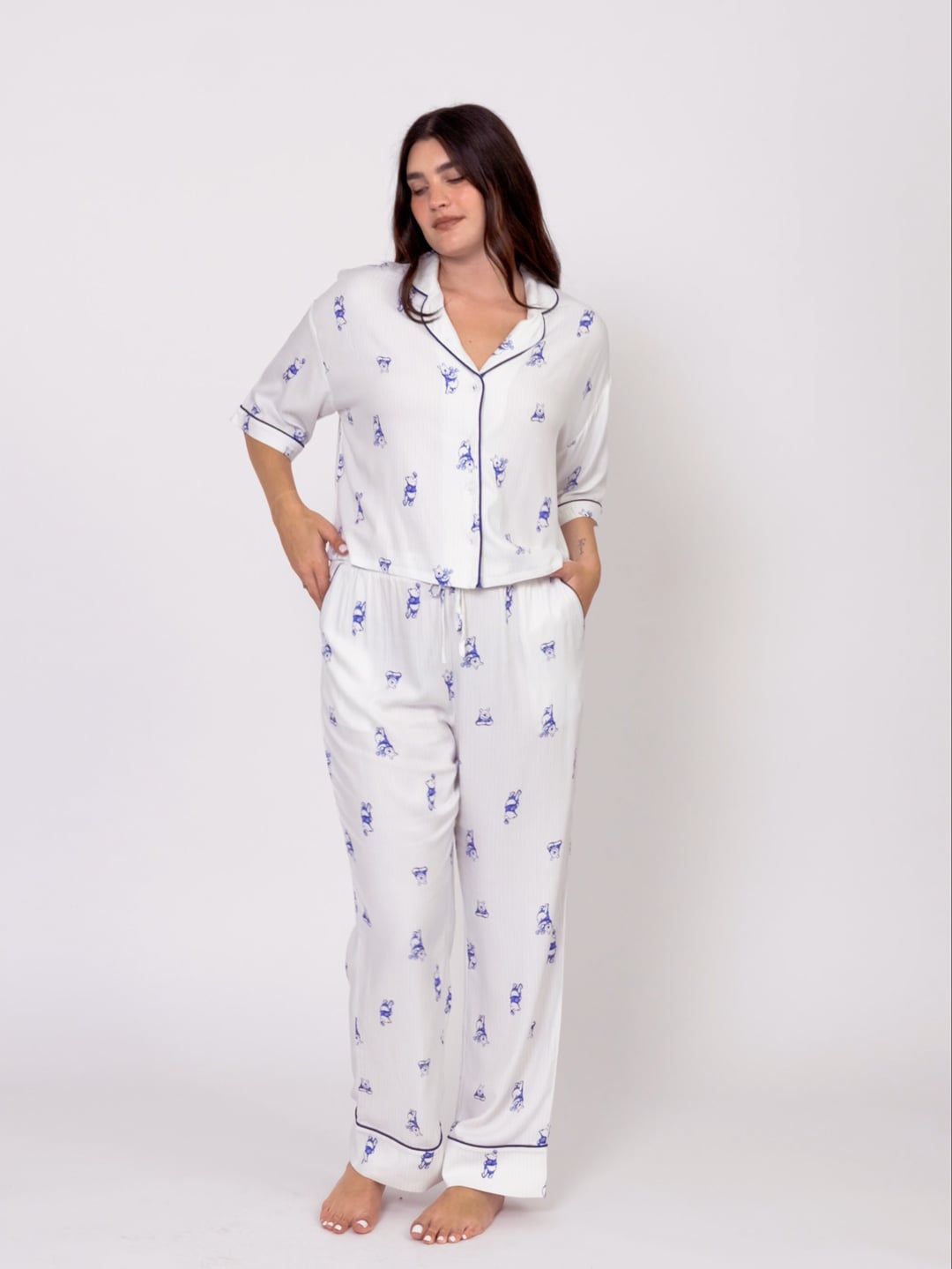 סט פיג’מה מכופתרת אריג דק POOH