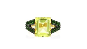 4.10 Carat Lemon Quartz Ring with .60 ct. t.w. Chrome Diopside in 18kt Gold Over Sterling
