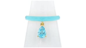 .80 Carat Swiss Blue Topaz Ring with Blue Enamel in 18kt Gold Over Sterling