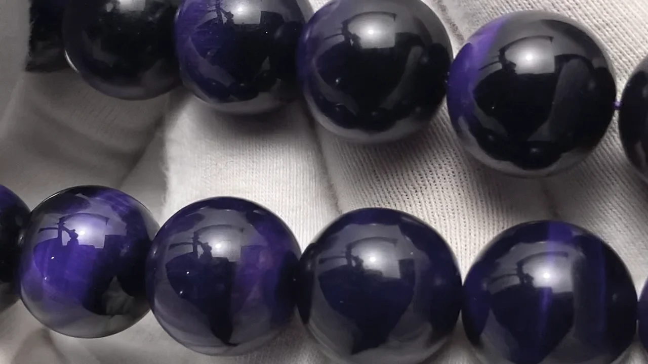 パープルカラータイガーアイ ラウンド14mm 1/4連～1連｜天然石ビーズの