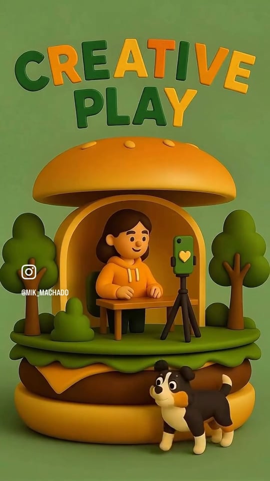 Diorama 3D Criativo: Escritório em copo de café e Hambúrguer Animado